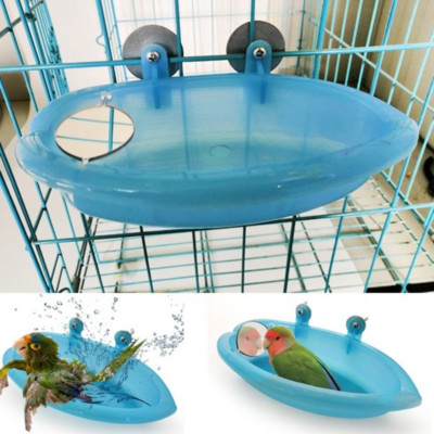 Bird Water Bath Tub For Pet Cage Hanging Bowl Parrot Parakeet Bird Bath+Mirror Birdbath