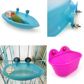 Μπανιέρα με νερό πουλιών για κλουβί για κατοικίδια Κρεμαστό μπολ Parrot Parakeet Bird Bath+Mirror Birdbath
