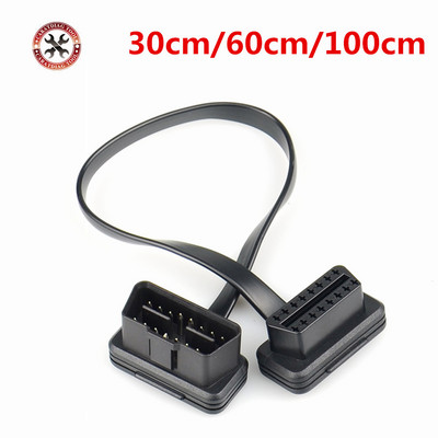 30/60/100CM Flat+Thin As Noodle 16 Pin Socket OBD OBDII OBD2 16Pin Male To Female Car Scanner Extension Cable Connector