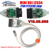MINI VCI V18.00.008 Cel mai recent suportă cel mai nou an de mașină FTDI FT232RL RQ Chip OBD SAEJ2534 pentru Toyota/Lexus MINI-VCI TIS Techstream