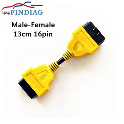 Жълт 13cm / 30cm obd2 кабел мъжки към женски щепсел удължителен проводник, подходящ за всички OBD2 OBD интерфейс конектор за удължителен кабел