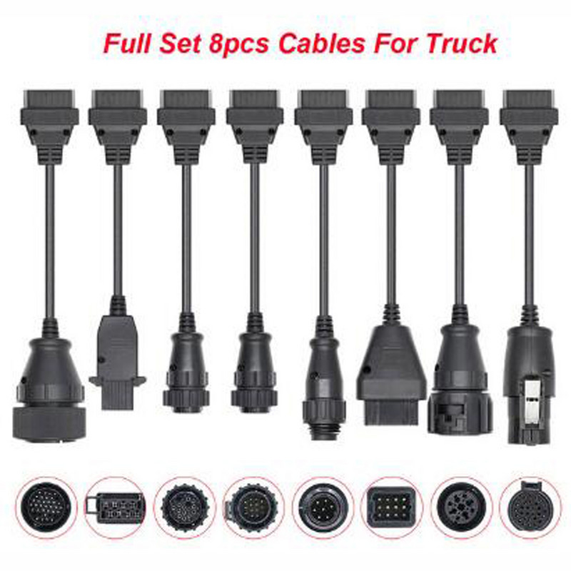Кабели за камиони с най-добра цена за 150 TCS Pro OBD2 Пълен комплект 8 бр. Кабели за камиони Диагностичен инструмент Свързване на кабелен адаптер за Renault/Volvo