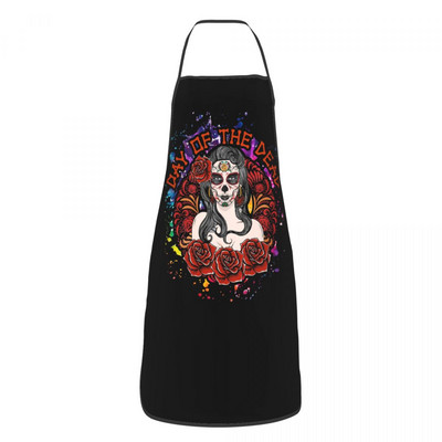Șorțuri cu tatuaj cu craniu de zahăr cu flori pentru bărbați, femei, ziua morților, pentru adulți, bucătar, bucătar, tablier, bucătărie, gătit, coacere, grădinărit