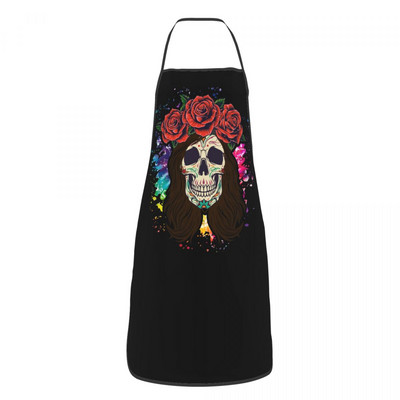 Șorțuri cu tatuaj cu craniu de zahăr cu flori pentru bărbați, femei, ziua morților, pentru adulți, bucătar, bucătar, tablier, bucătărie, gătit, coacere, grădinărit