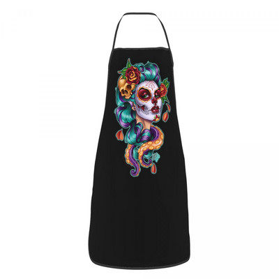 Șorțuri cu tatuaj cu craniu de zahăr cu flori pentru bărbați, femei, ziua morților, pentru adulți, bucătar, bucătar, tablier, bucătărie, gătit, coacere, grădinărit