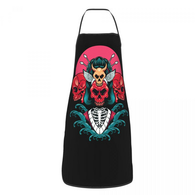 Șorțuri cu tatuaj cu craniu de zahăr cu flori pentru bărbați, femei, ziua morților, pentru adulți, bucătar, bucătar, tablier, bucătărie, gătit, coacere, grădinărit