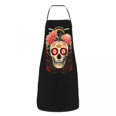 Șorțuri cu tatuaj cu craniu de zahăr cu flori pentru bărbați, femei, ziua morților, pentru adulți, bucătar, bucătar, tablier, bucătărie, gătit, coacere, grădinărit