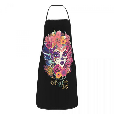 Șorțuri cu tatuaj cu craniu de zahăr cu flori pentru bărbați, femei, ziua morților, pentru adulți, bucătar, bucătar, tablier, bucătărie, gătit, coacere, grădinărit