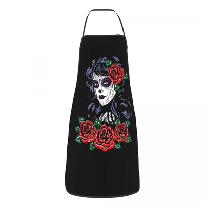 Șorțuri cu tatuaj cu craniu de zahăr cu flori pentru bărbați, femei, ziua morților, pentru adulți, bucătar, bucătar, tablier, bucătărie, gătit, coacere, grădinărit