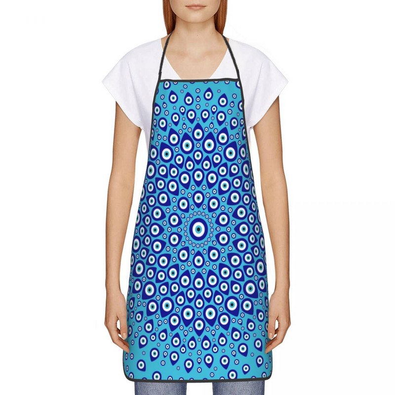 Забавна турска престилка с кръгъл лигавник Evil Eye Жени Мъже Унисекс Кухненски готвач Nazar Charm Tablier Кухня за готвене Печене Живопис