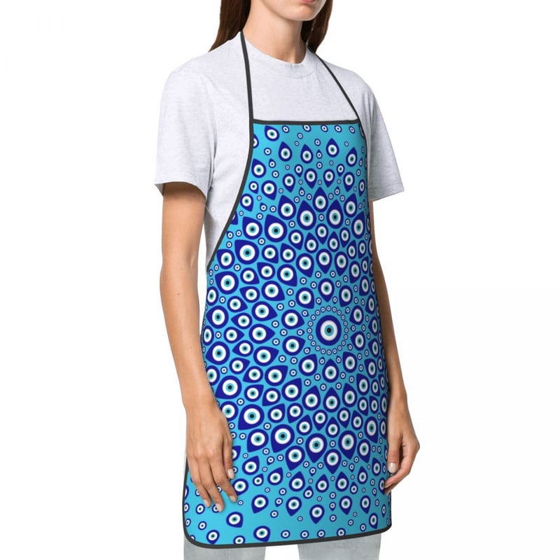 Забавна турска престилка с кръгъл лигавник Evil Eye Жени Мъже Унисекс Кухненски готвач Nazar Charm Tablier Кухня за готвене Печене Живопис