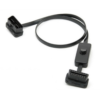 30cm/60cm 16Pin OBD2 удължителен кабел, адаптерен кабел, плосък + тънък като юфка OBDII конектор от мъжки към женски контакт с превключвател за ВКЛ./ИЗКЛ.