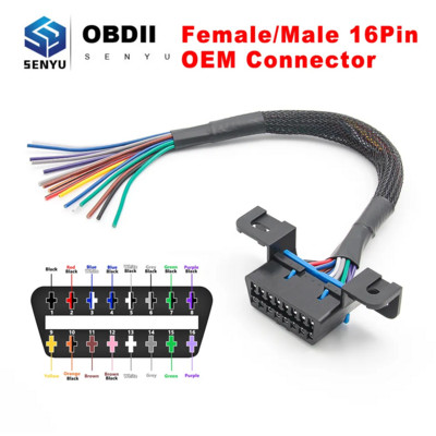 10/30 cm „pasidaryk pats“ 16 kontaktų J1962 OBD2 prailginimo kabelio kištukinė linija iki moteriškų automobilių ODB2 automobilių diagnostikos automatinio įrankio OBD 2 jungties