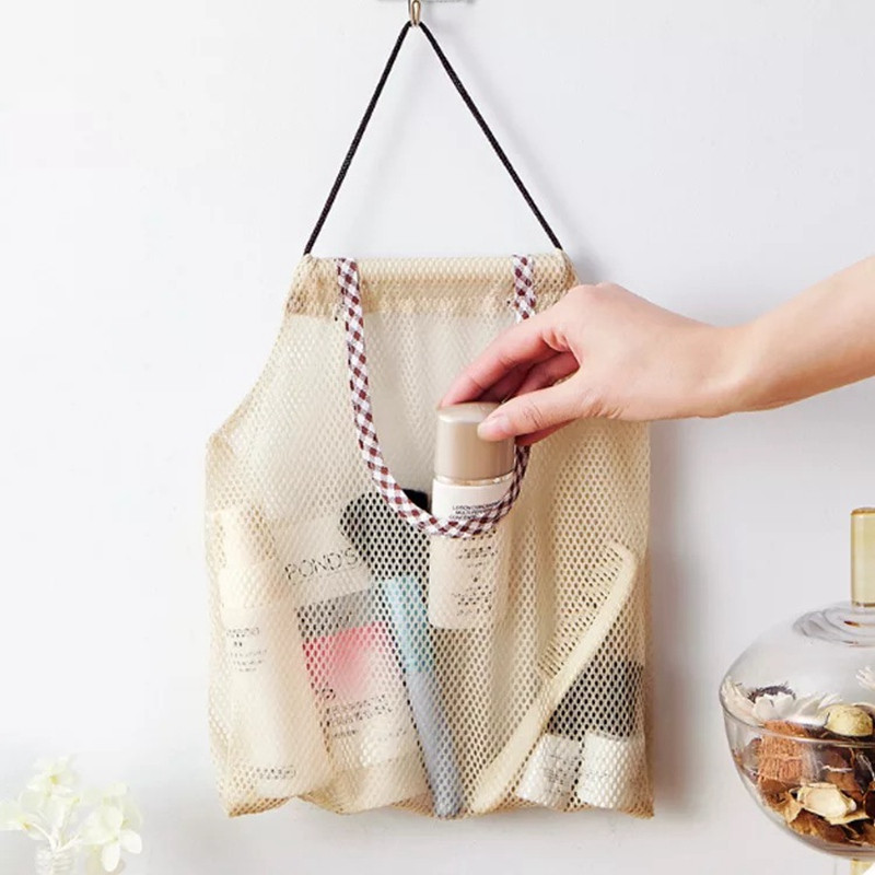 Бежова мрежа Мрежа за многократна употреба Висящи чанти за съхранение Плодове Зеленчуци Чесън Лук Органайзер Домашна куха мрежеста чанта Кухненски аксесоари