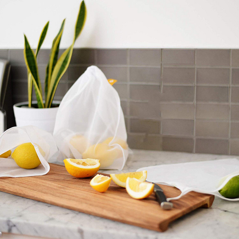 5 бр. Мрежеста чанта за хранителни продукти за многократна употреба Мрежеста торбичка за зеленчуци и плодове Кухненска мрежеста чанта за съхранение на зеленчуци