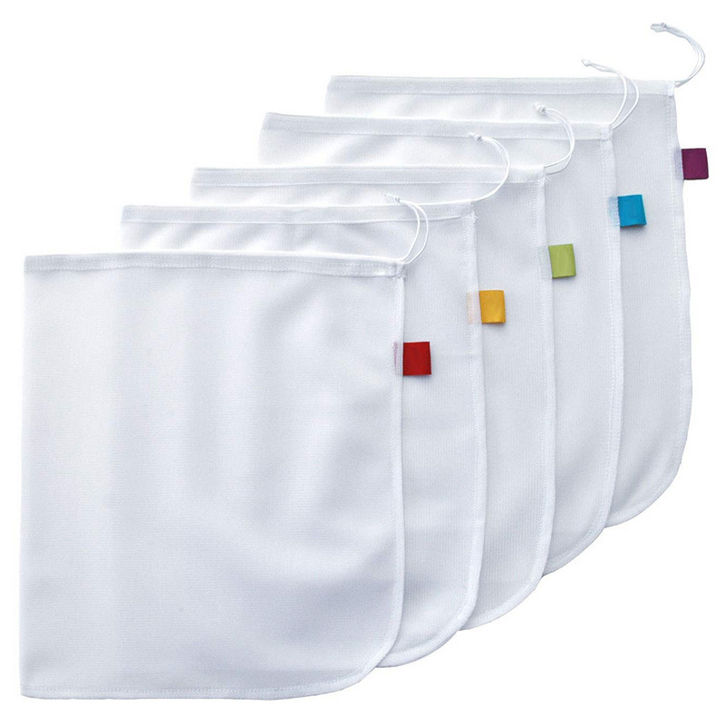 5 бр. Мрежеста чанта за хранителни продукти за многократна употреба Мрежеста торбичка за зеленчуци и плодове Кухненска мрежеста чанта за съхранение на зеленчуци