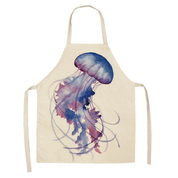 Ocean Animal Whale Jellyfish Pattern Почистващи престилки Престилки за домашно готвене Готварски ленени лигавници Печене на кръста Кухненски престилки Delantal