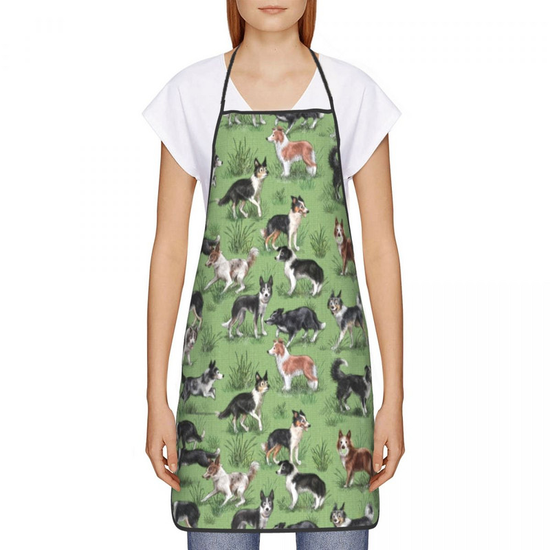 Престилка за кучета Kawaii Border Collie за жени Мъже Забавни домашни любимци Възрастни унисекс Кухненски готвач Лигавник Tablier Кухня Готвене Печене