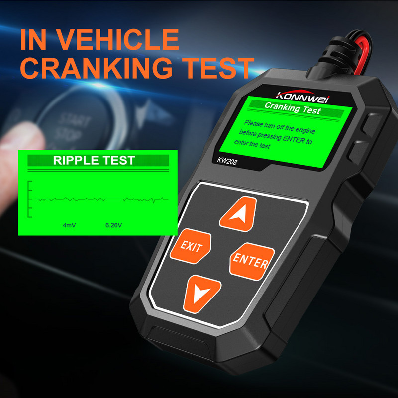 KONNWEI KW208 12V тестер за автомобилни акумулатори 100 до 2000CCA 12 волта Инструменти за батерии за автомобила Диагностичен инструмент за бързо зареждане