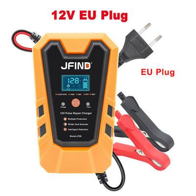 Jfind 12V Pulse Repair 6A Plumb-acid Litiu încărcător de baterie de mașină pentru mașină/motocicletă LCD Display tester de baterie Încărcare rapidă
