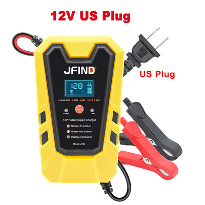 Jfind 12V Pulse Repair 6A Plumb-acid Litiu încărcător de baterie de mașină pentru mașină/motocicletă LCD Display tester de baterie Încărcare rapidă