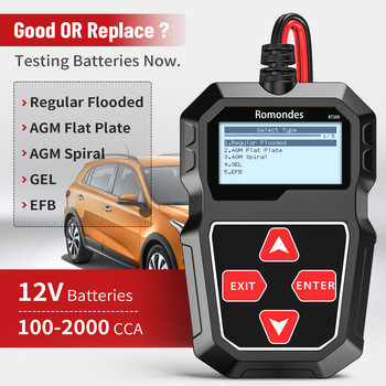 Romondes BT200 Car Battery Tester 12V 100-2000 CCA Battery System Detect Auto Battery Analyzer Car Battery Tool PK BM550