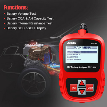 ANCEL BST200 Тестер за автомобилни акумулатори 12V 1100CCA Професионален инструмент за анализатор на батерии Скенер за автомобилна диагностика Многоезични