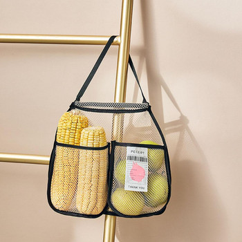 Висяща мрежеста чанта за многократна употреба Кухня Домашна мрежеста чанта за съхранение на плодове и зеленчуци за джинджифил, чесън, картофи, лук