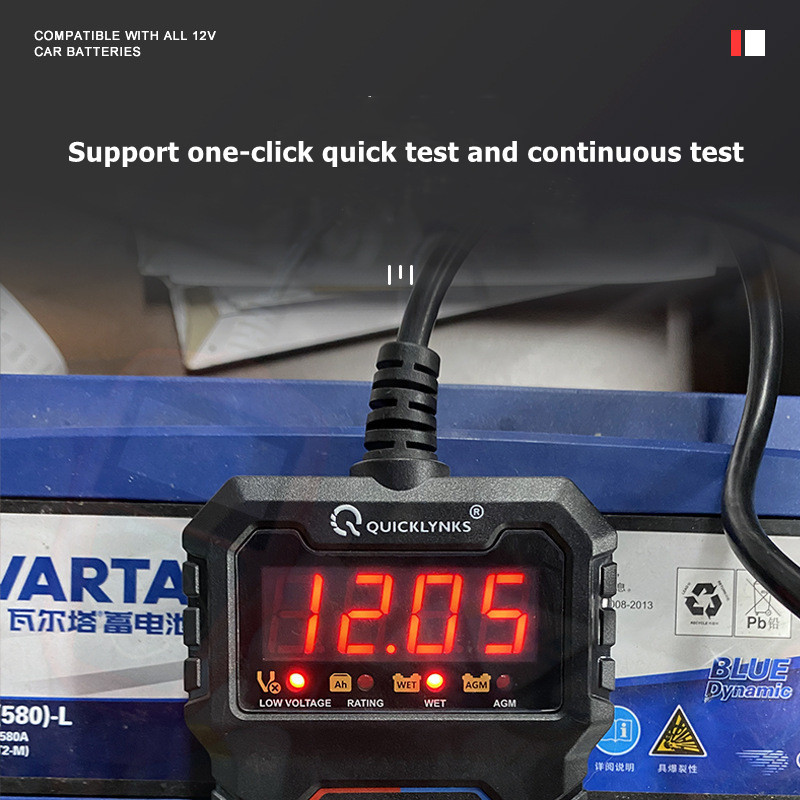 QUICKLYNKS BA208 Tester pentru baterii auto Test rapid 12V Baterie auto CCA/AH Test Test de sănătate a bateriei auto Afișaj digital Instrument pentru baterii