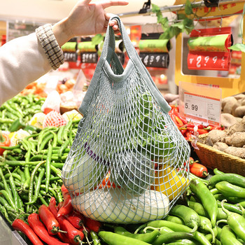 2021 ΝΕΕΣ επαναχρησιμοποιούμενες τσάντες παντοπωλείου Τσάντα φρούτων λαχανικών που πλένεται από βαμβακερό πλέγμα κορδόνι οργανική τσάντα οργάνωσης με κοντή λαβή Διχτυωτή τσάντα
