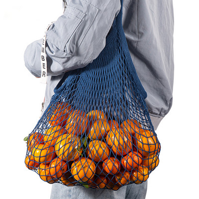 2021 NEW Reusable Grocery Bags Fruit Vegetable Bag Washable Cotton Mesh String Organic Organizer Handbag Short Handle Net Tote
