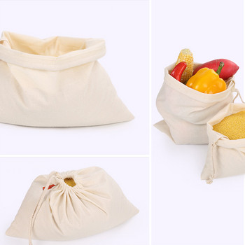 Чанти за продукти за многократна употреба Чанти за съхранение на плодове и зеленчуци Органични памучни торби с шнурове Кухненски зърна Органайзер за храна Екологичен