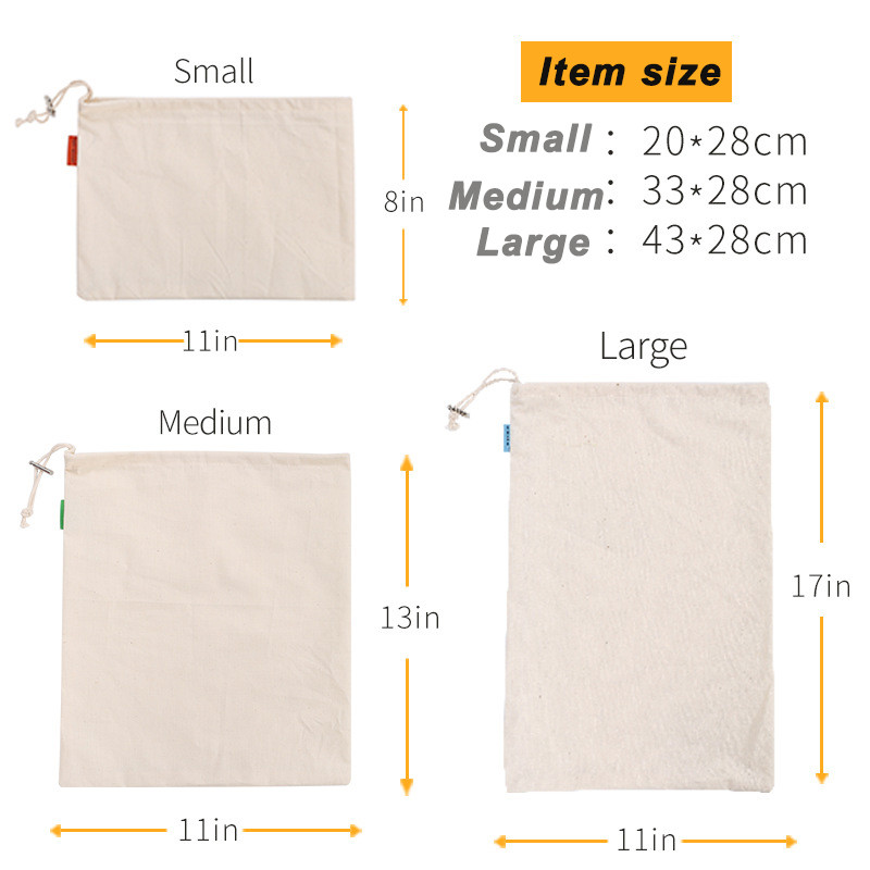 Saci reutilizabile pentru produse, fructe, legume, pungi de depozitare, pungi din bumbac organic, cu cordon, organizator de cereale pentru bucătărie, ecologic