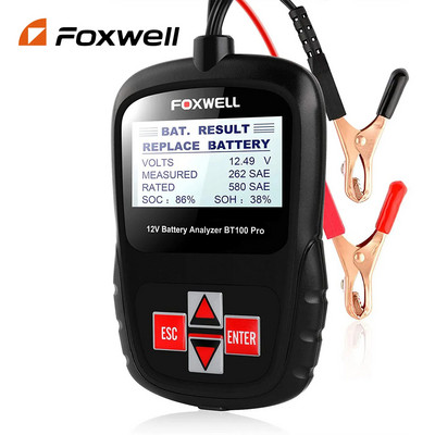 FOXWELL BT100 Pro 12V тестер за автомобилна батерия Анализатор на здравето Диагностичен инструмент за наводнена батерия AGM GEL 100 до 1100CCA 200AH