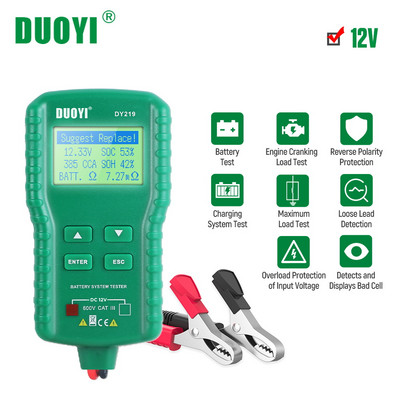 DUOYI DY219 Multimetru digital 12V Instrumente de diagnosticare pentru automobile Plumb acid 100 ~ 1700CCA Sarcină Analizor automat Tester baterie auto
