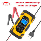12V/24V Impulzusjavítás 4A/6A/8A autós akkumulátor töltő Ólom-savas lítium LCD kijelzős akkumulátor teszter Gyorstöltés autóhoz/motorkerékpárhoz