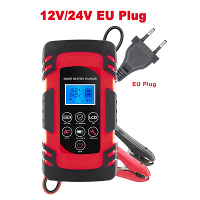 12V/24V Impulzusjavítás 4A/6A/8A autós akkumulátor töltő Ólom-savas lítium LCD kijelzős akkumulátor teszter Gyorstöltés autóhoz/motorkerékpárhoz