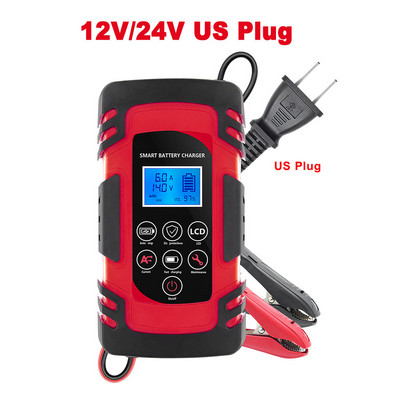 12V/24V Impulzusjavítás 4A/6A/8A autós akkumulátor töltő Ólom-savas lítium LCD kijelzős akkumulátor teszter Gyorstöltés autóhoz/motorkerékpárhoz