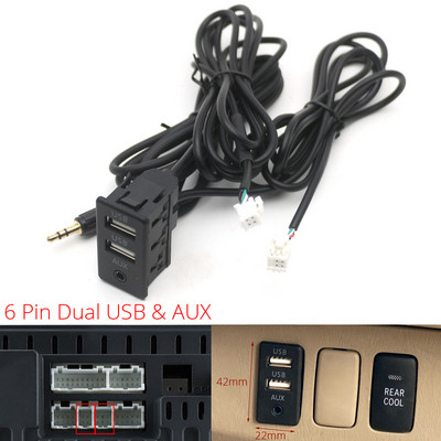 Autós műszerfal süllyeszthető 4 6 tűs dupla USB C típusú port panel AUX hosszabbító kábel adapter az utángyártott Android multimédiás fejegységhez