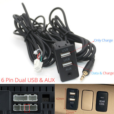 Autós műszerfal süllyeszthető 4 6 tűs dupla USB C típusú port panel AUX hosszabbító kábel adapter az utángyártott Android multimédiás fejegységhez