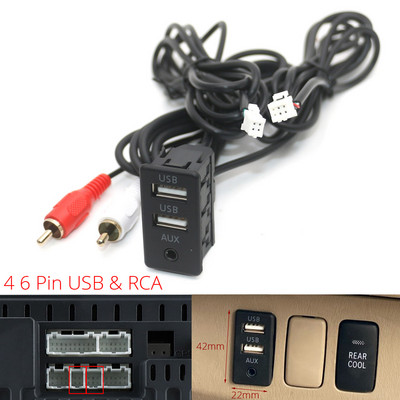 Autós műszerfal süllyeszthető 4 6 tűs dupla USB C típusú port panel AUX hosszabbító kábel adapter az utángyártott Android multimédiás fejegységhez