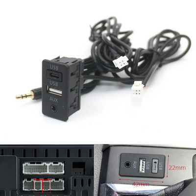 Autós műszerfal süllyeszthető 4 6 tűs dupla USB C típusú port panel AUX hosszabbító kábel adapter az utángyártott Android multimédiás fejegységhez