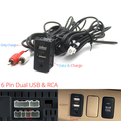 Autós műszerfal süllyeszthető 4 6 tűs dupla USB C típusú port panel AUX hosszabbító kábel adapter az utángyártott Android multimédiás fejegységhez