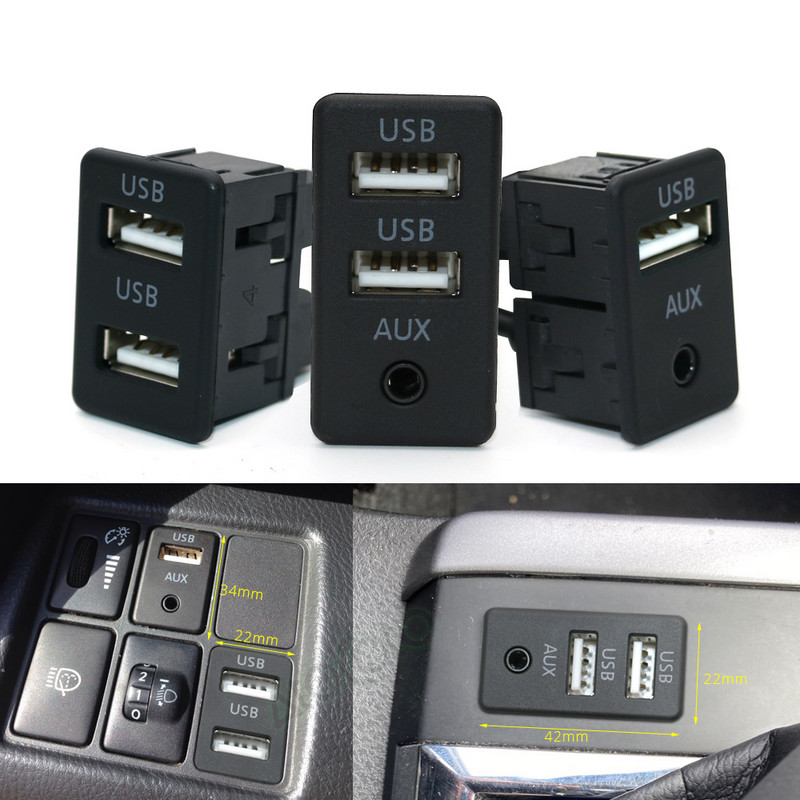 Auto armatuurlaua süvistatav 4 6 kontaktiga kahe USB-tüüpi C-pordi paneeli AUX pikenduskaabli adapter järelturu Androidi multimeediumipeaseadme jaoks