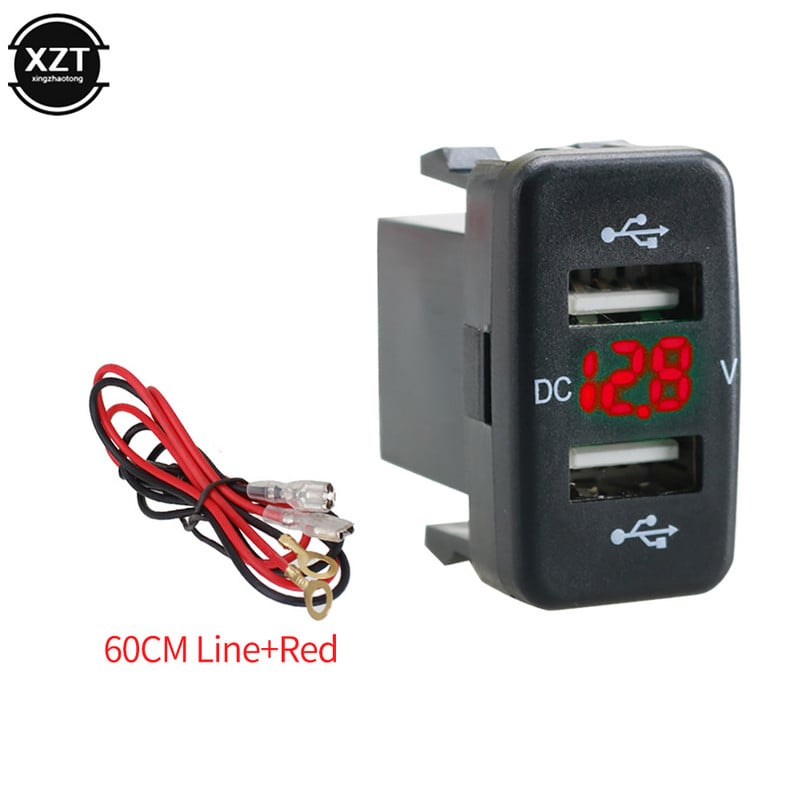 12V-24V automobilinio įkroviklio lizdas 4,2A dvigubi USB prievadai su įtampos ekranu maitinimo lizdo įkroviklis skirtas Toyota auto priedams su linija
