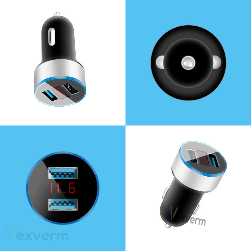 Încărcător de mașină dublu USB 3.1A Afișaj LCD 12-24V Priză de țigară Încărcător de mașină pentru iphone samsung xiaomi huawei etc.