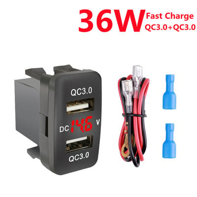 36W Fast Car Charger QC3.0 Dual Port 12-24V USB Charger Socket Mobile Phone Waterproof USB Adapter Voltmeter For Toyota