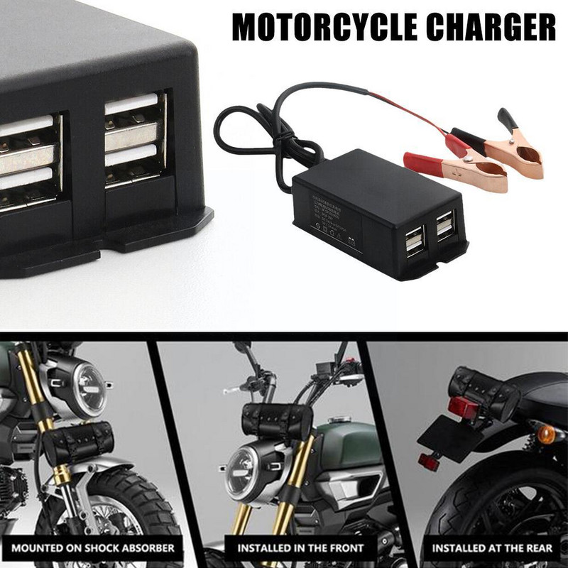 Încărcător cu clemă pentru baterie cu 4 porturi USB 12V 24V Adaptor de curent continuu pentru vehicul Încărcător de interfață pentru telefon X9W3