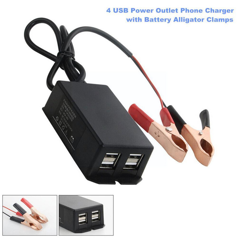 Încărcător cu clemă pentru baterie cu 4 porturi USB 12V 24V Adaptor de curent continuu pentru vehicul Încărcător de interfață pentru telefon X9W3