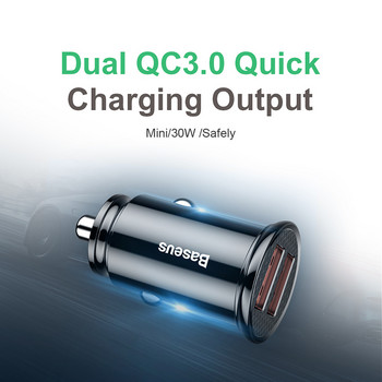 Baseus 30W Бързо зарядно устройство 3.0 Двоен USB адаптер за бързо зареждане Зарядно за телефон за кола Тип C PD Зареждане за кола за мобилен телефон Charge 4.0